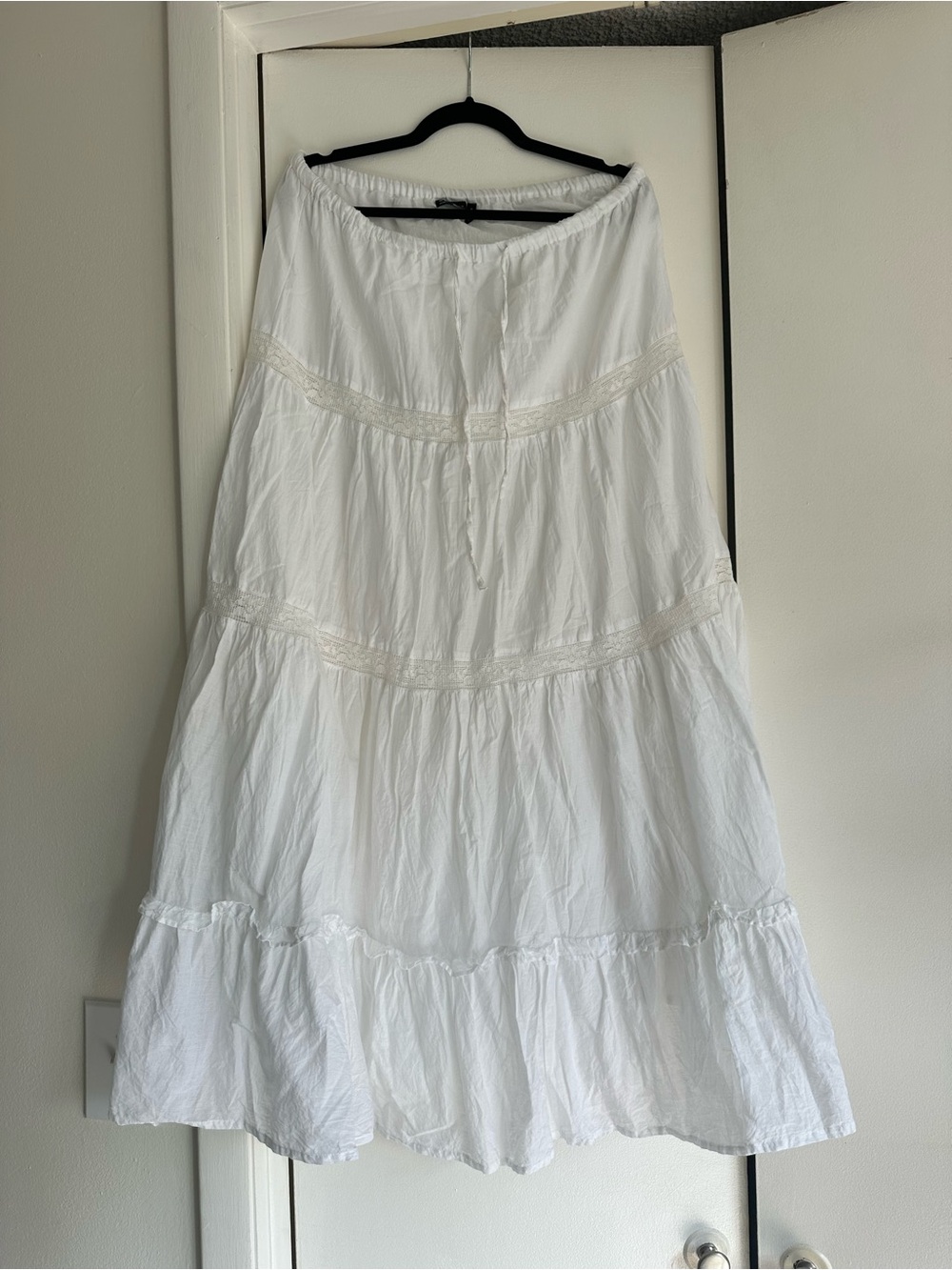 ASOS White Tiered Lace-Trim Maxi Skirt